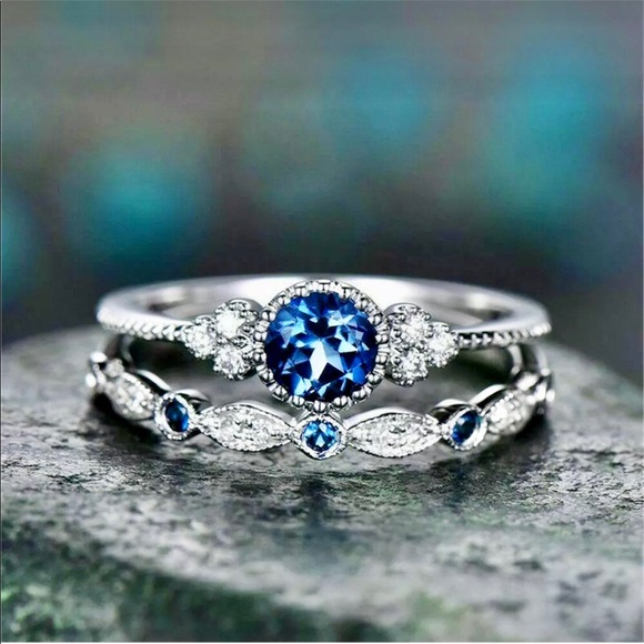 Round Cut SapphireRing 925 Silver - Picture 2 of 6